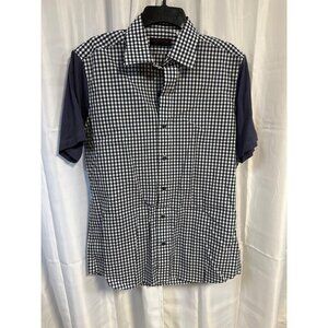 Stitched Shirt Men's Blue Classic Gingham Short Sleeve Shirt Medium